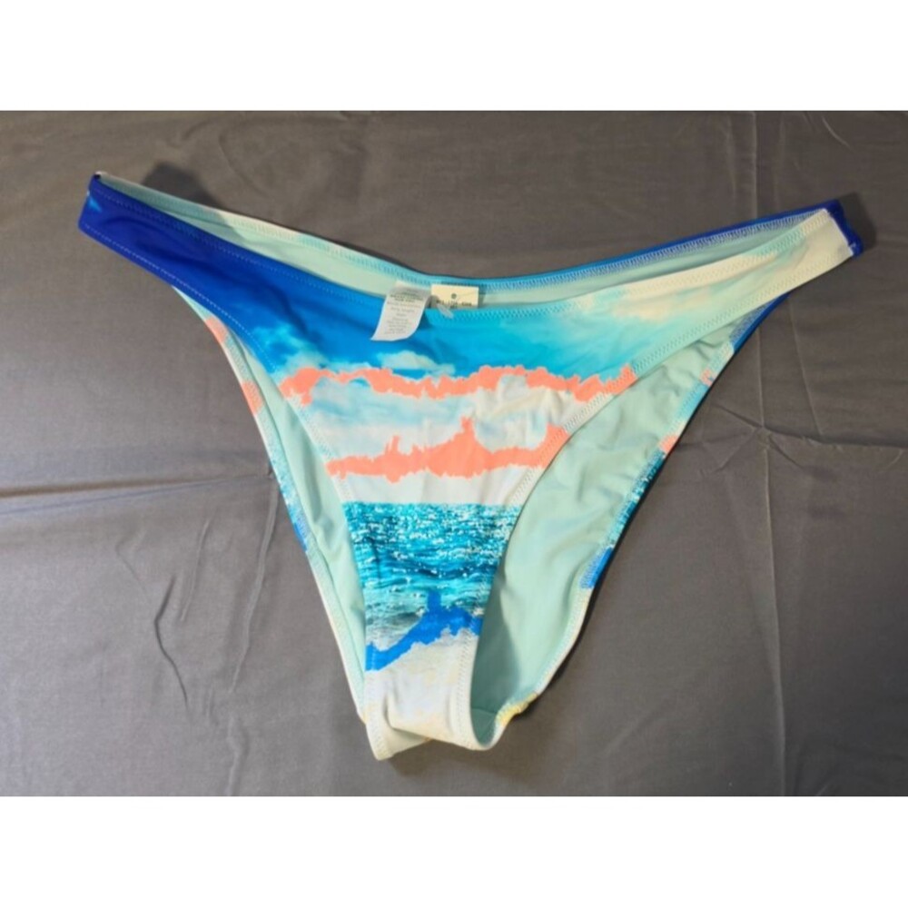 Aerie Blue Yellow Beach Scene Cheeky Swim Bathing Suit Bottom New XL